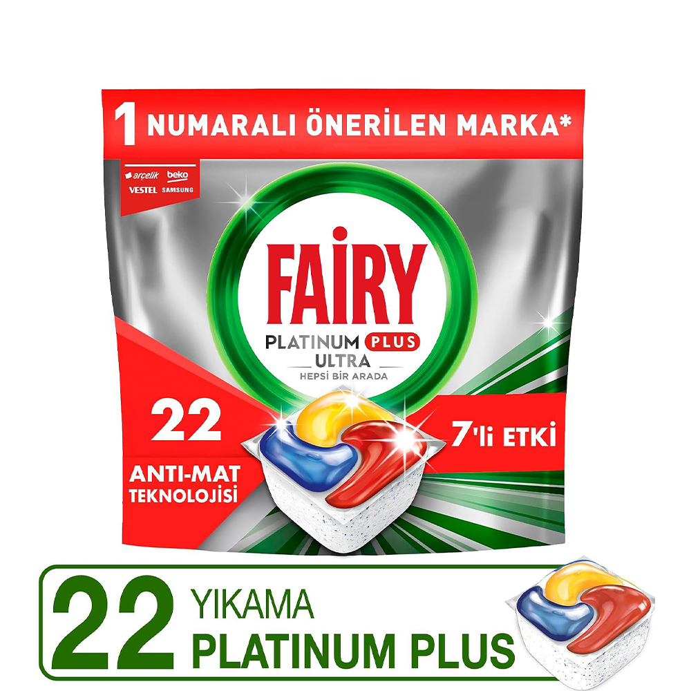 قرص ماشین ظرفشویی فیری پلاتینیوم پلاس رایحه لیمو بسته 22 عددی